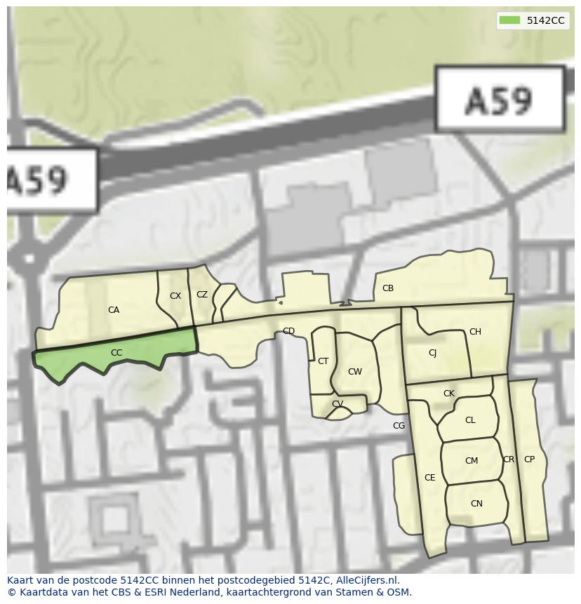 Afbeelding van het postcodegebied 5142 CC op de kaart.
