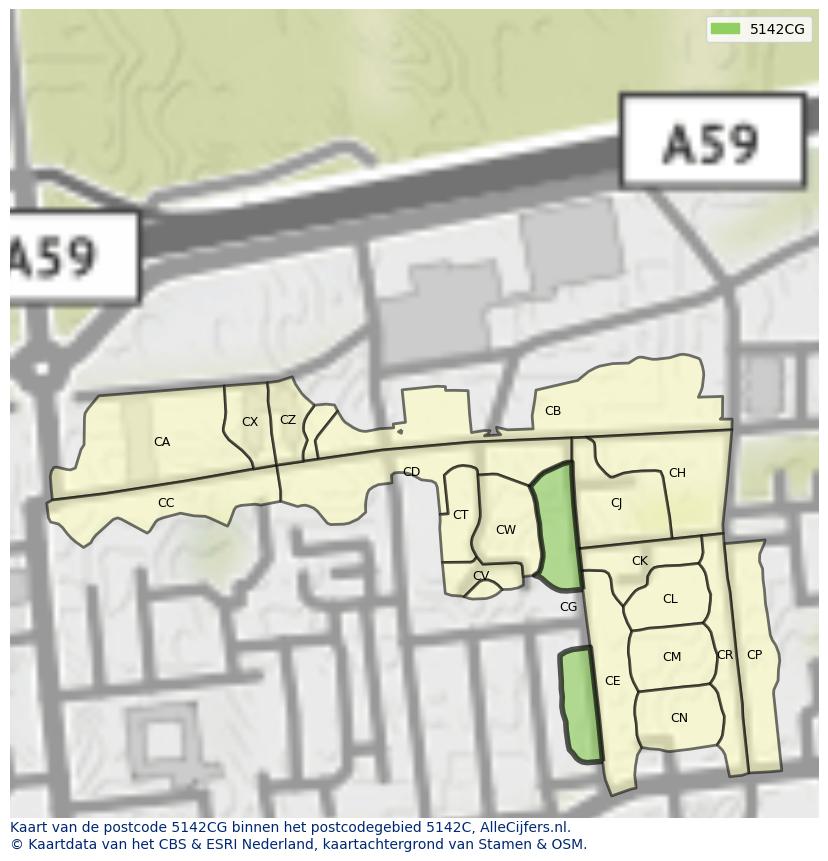 Afbeelding van het postcodegebied 5142 CG op de kaart.