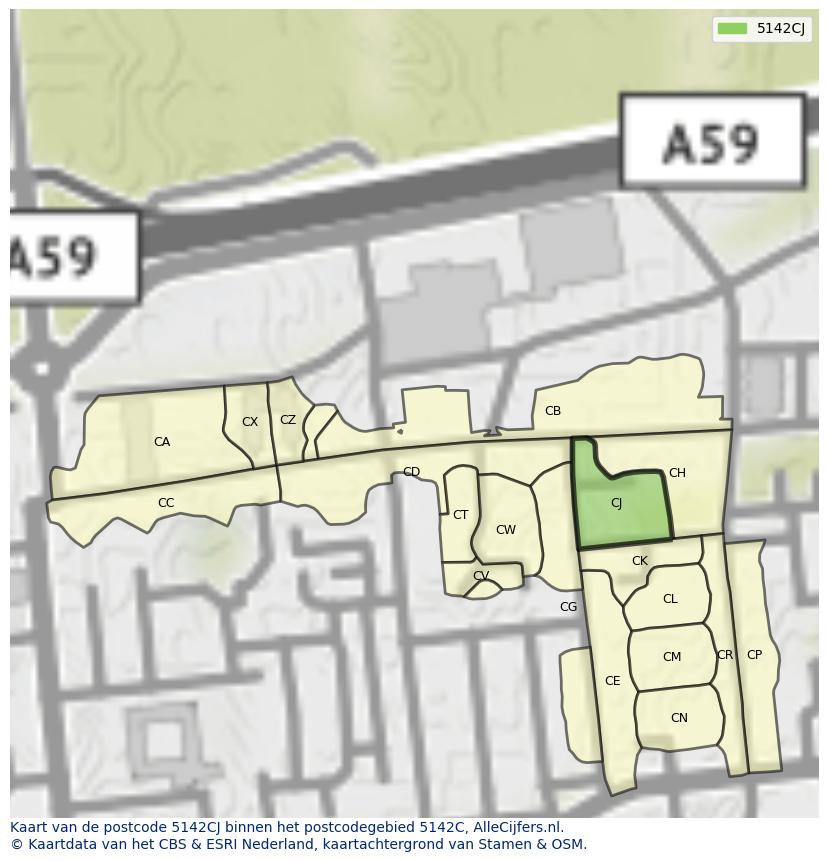 Afbeelding van het postcodegebied 5142 CJ op de kaart.