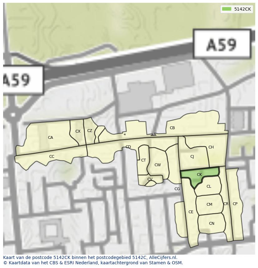 Afbeelding van het postcodegebied 5142 CK op de kaart.