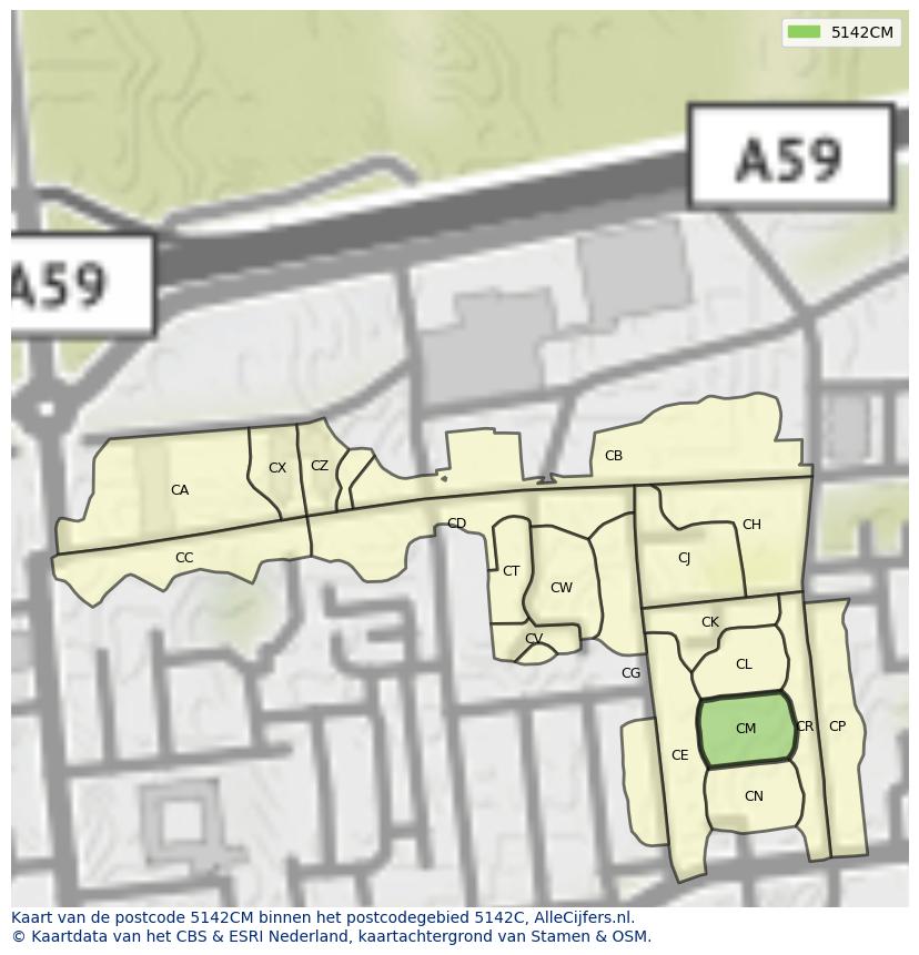 Afbeelding van het postcodegebied 5142 CM op de kaart.