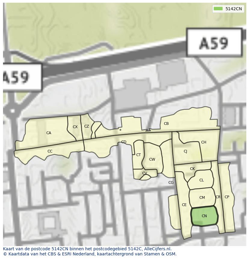 Afbeelding van het postcodegebied 5142 CN op de kaart.
