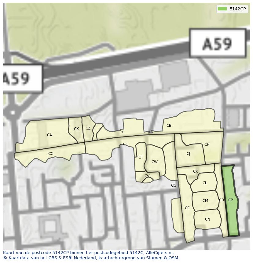 Afbeelding van het postcodegebied 5142 CP op de kaart.