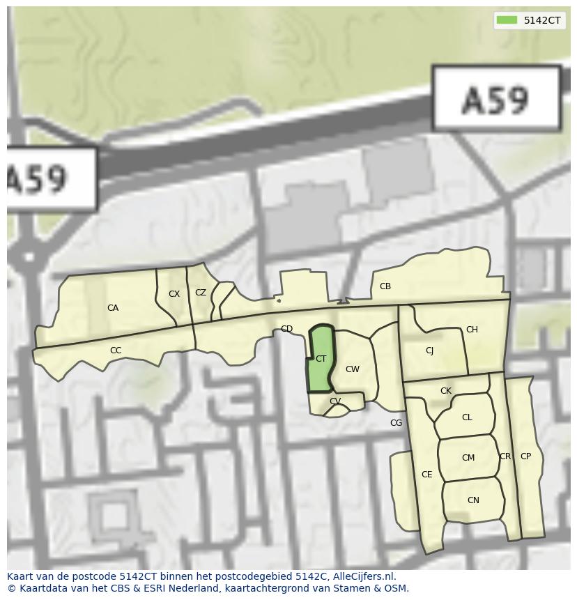Afbeelding van het postcodegebied 5142 CT op de kaart.