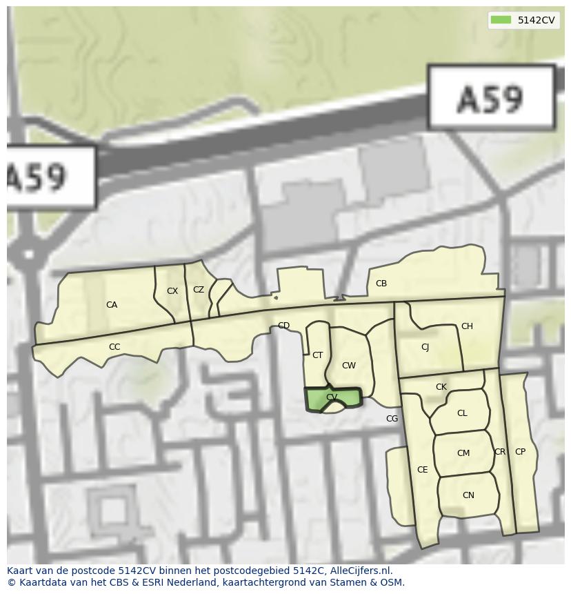 Afbeelding van het postcodegebied 5142 CV op de kaart.