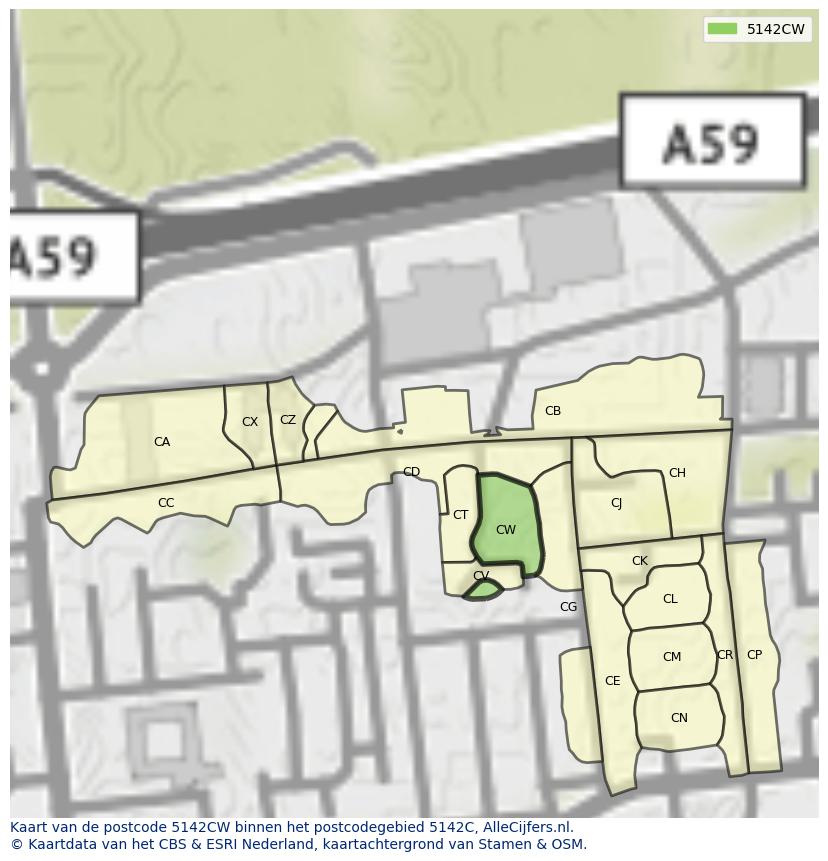 Afbeelding van het postcodegebied 5142 CW op de kaart.