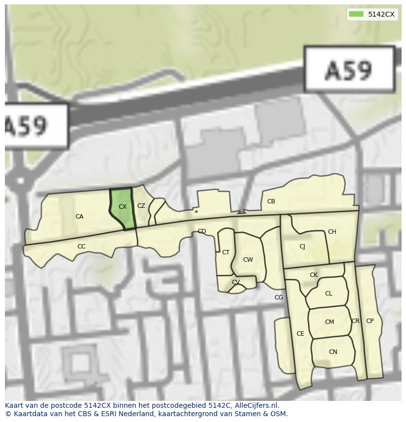 Afbeelding van het postcodegebied 5142 CX op de kaart.