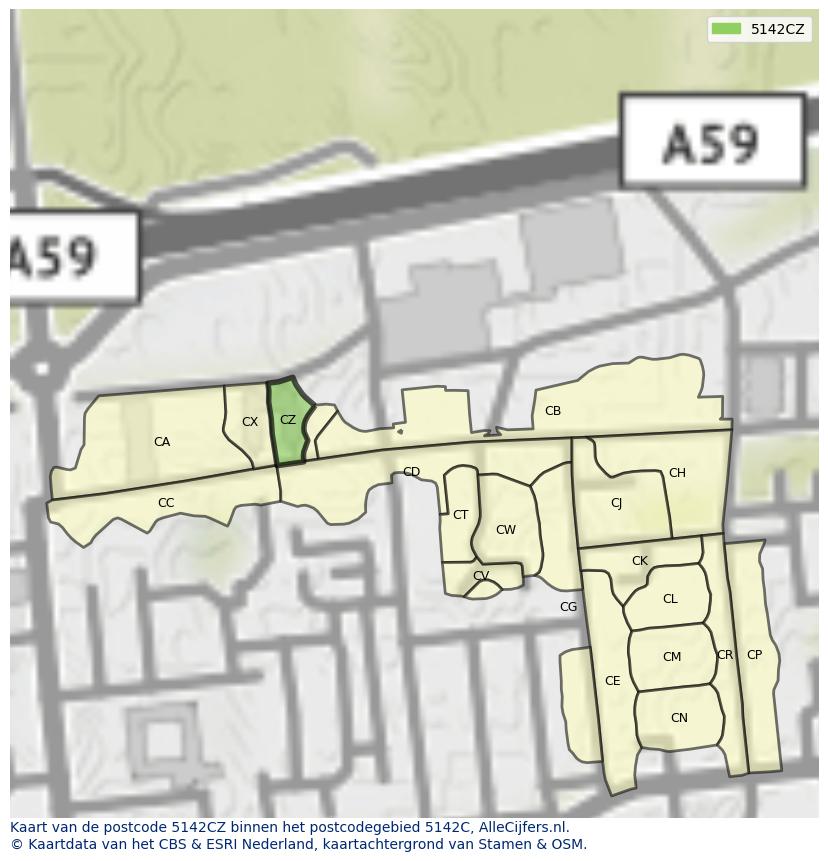 Afbeelding van het postcodegebied 5142 CZ op de kaart.