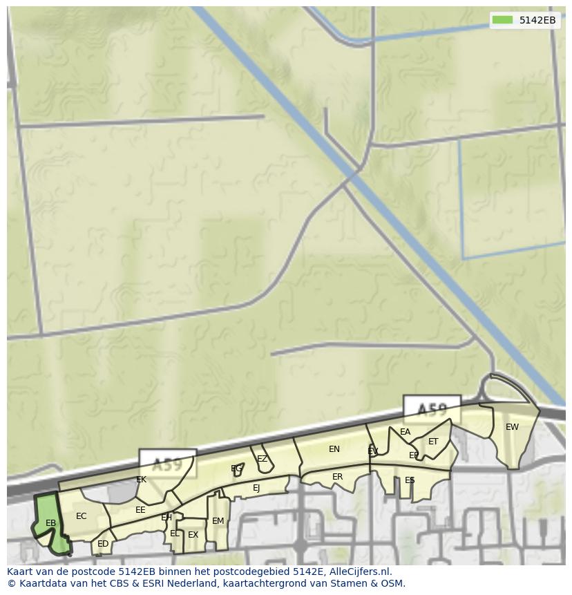 Afbeelding van het postcodegebied 5142 EB op de kaart.