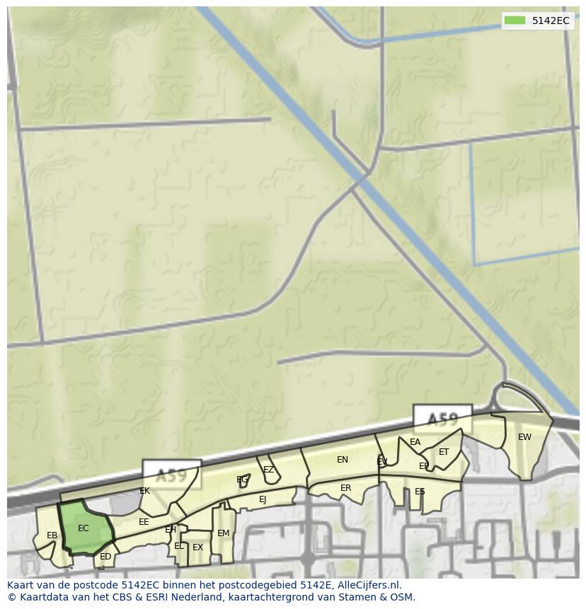 Afbeelding van het postcodegebied 5142 EC op de kaart.