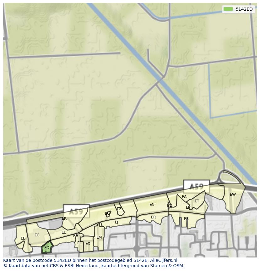 Afbeelding van het postcodegebied 5142 ED op de kaart.