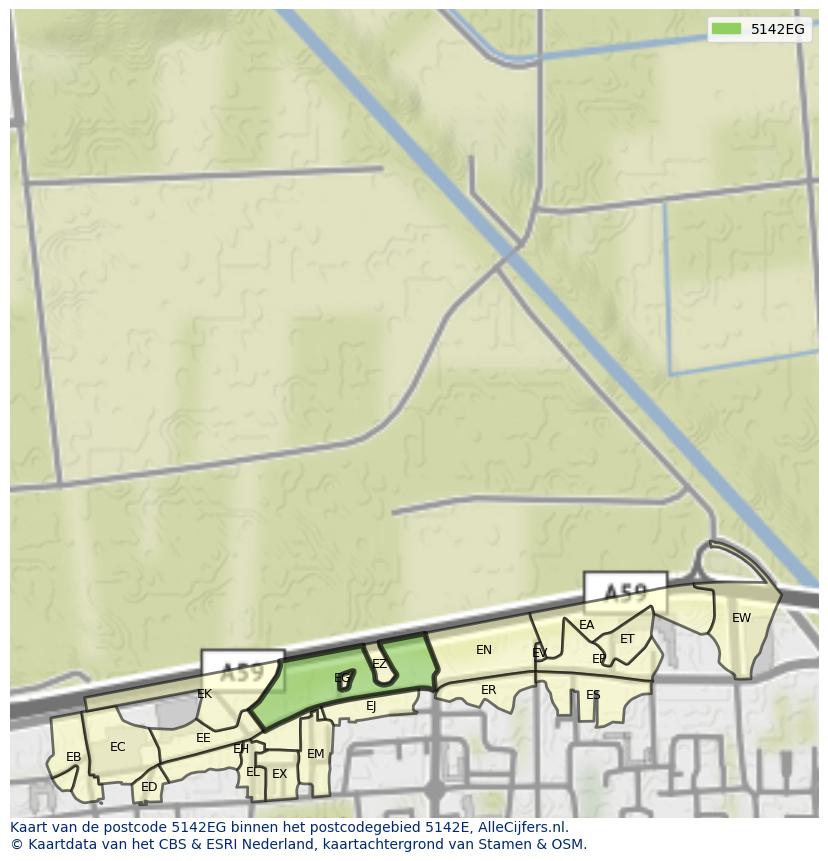 Afbeelding van het postcodegebied 5142 EG op de kaart.