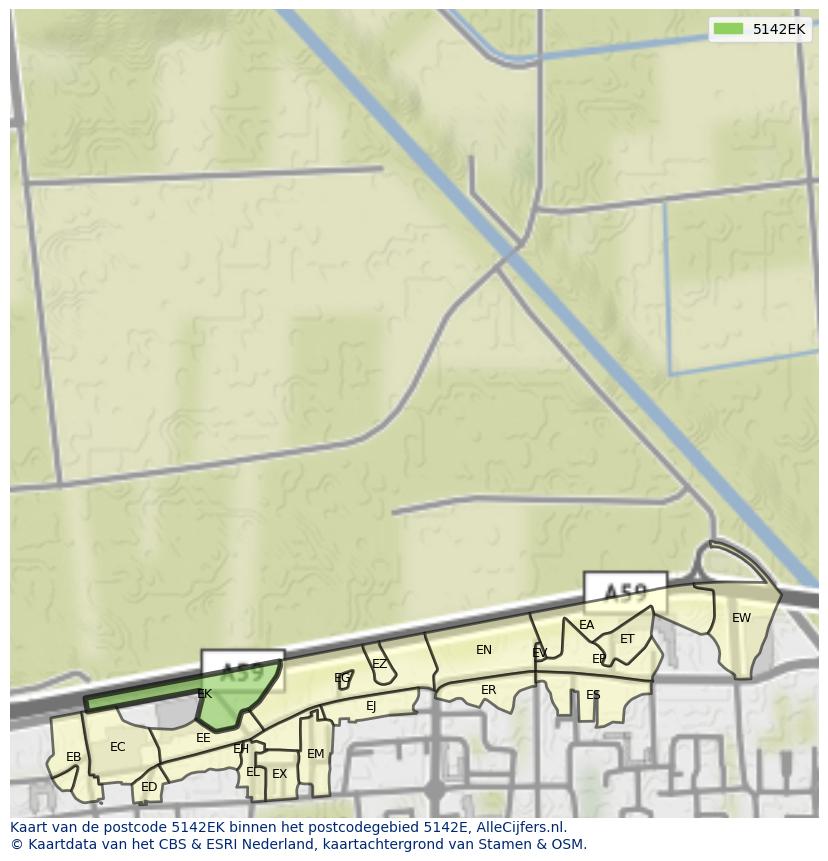 Afbeelding van het postcodegebied 5142 EK op de kaart.