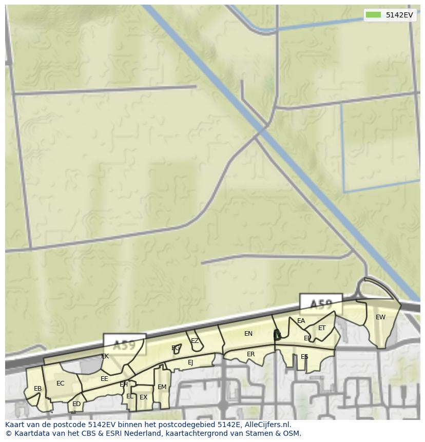 Afbeelding van het postcodegebied 5142 EV op de kaart.