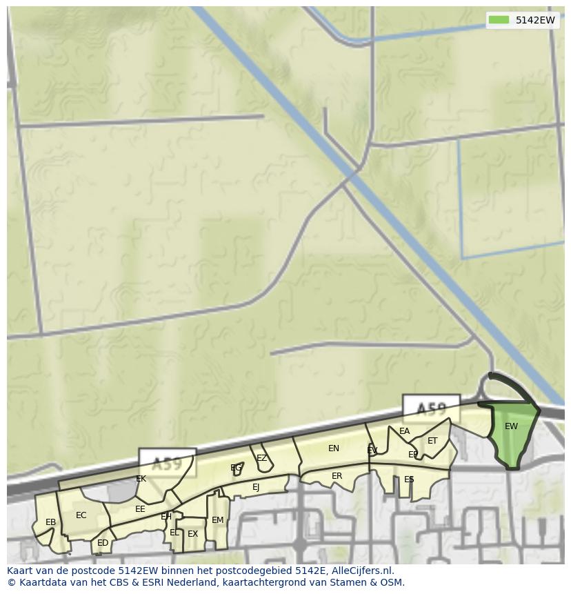 Afbeelding van het postcodegebied 5142 EW op de kaart.