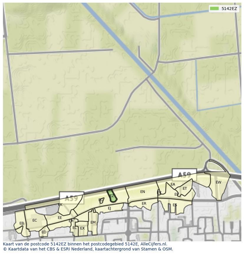 Afbeelding van het postcodegebied 5142 EZ op de kaart.