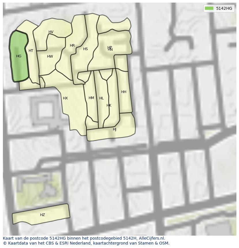 Afbeelding van het postcodegebied 5142 HG op de kaart.