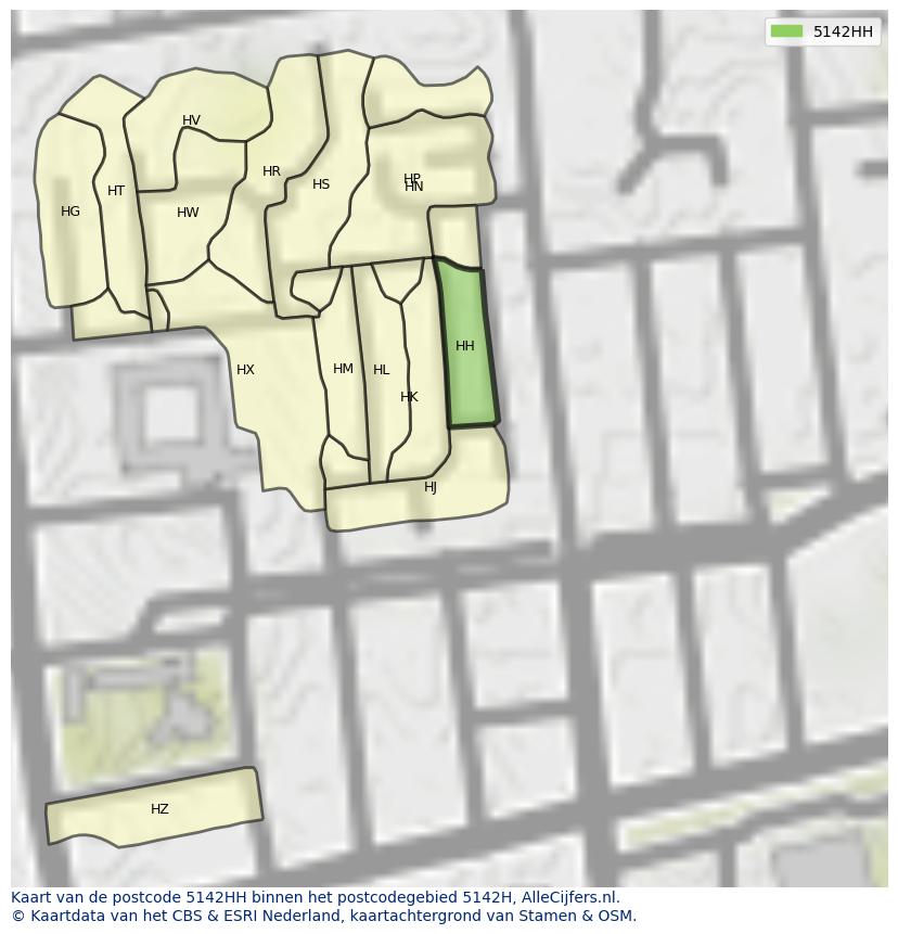 Afbeelding van het postcodegebied 5142 HH op de kaart.