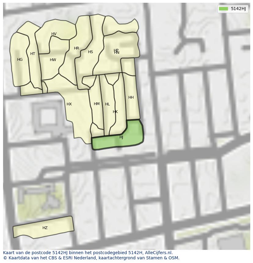 Afbeelding van het postcodegebied 5142 HJ op de kaart.