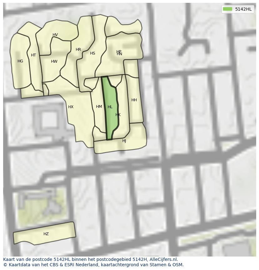 Afbeelding van het postcodegebied 5142 HL op de kaart.