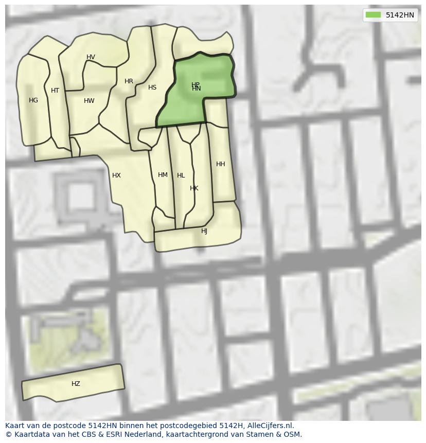 Afbeelding van het postcodegebied 5142 HN op de kaart.