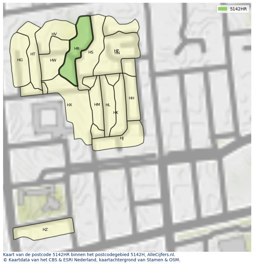 Afbeelding van het postcodegebied 5142 HR op de kaart.