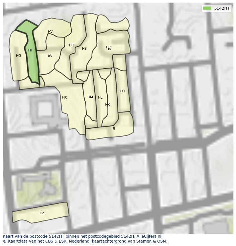 Afbeelding van het postcodegebied 5142 HT op de kaart.