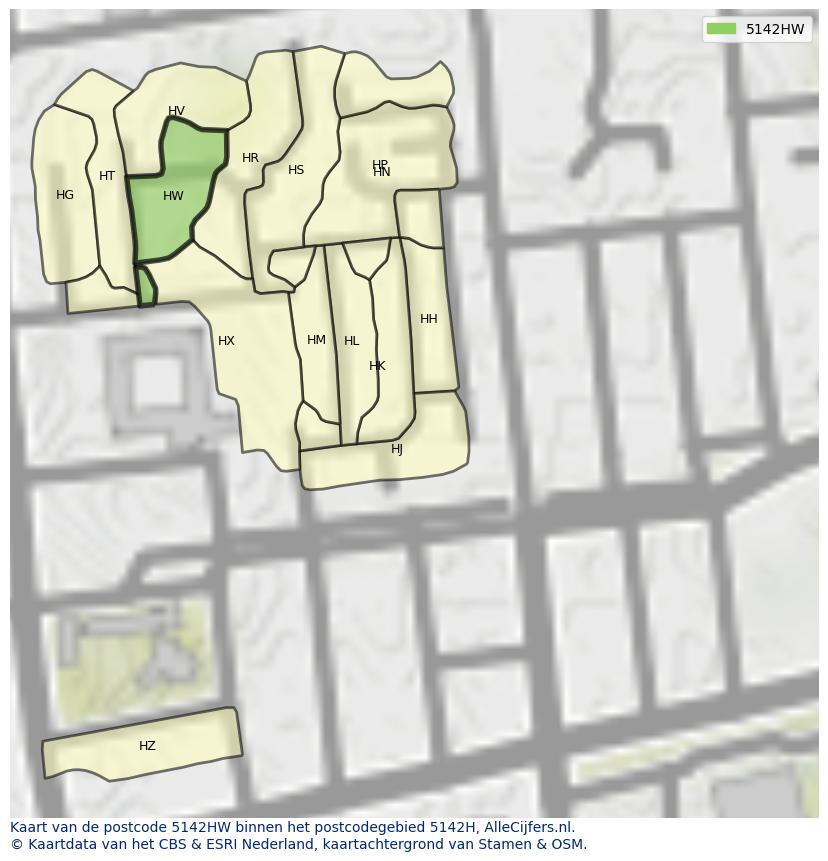 Afbeelding van het postcodegebied 5142 HW op de kaart.