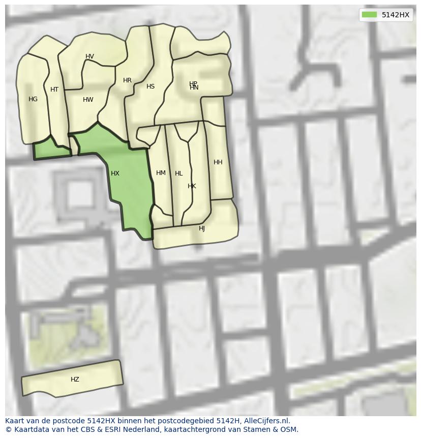 Afbeelding van het postcodegebied 5142 HX op de kaart.