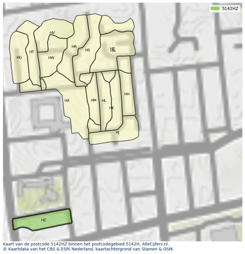 Afbeelding van het postcodegebied 5142 HZ op de kaart.