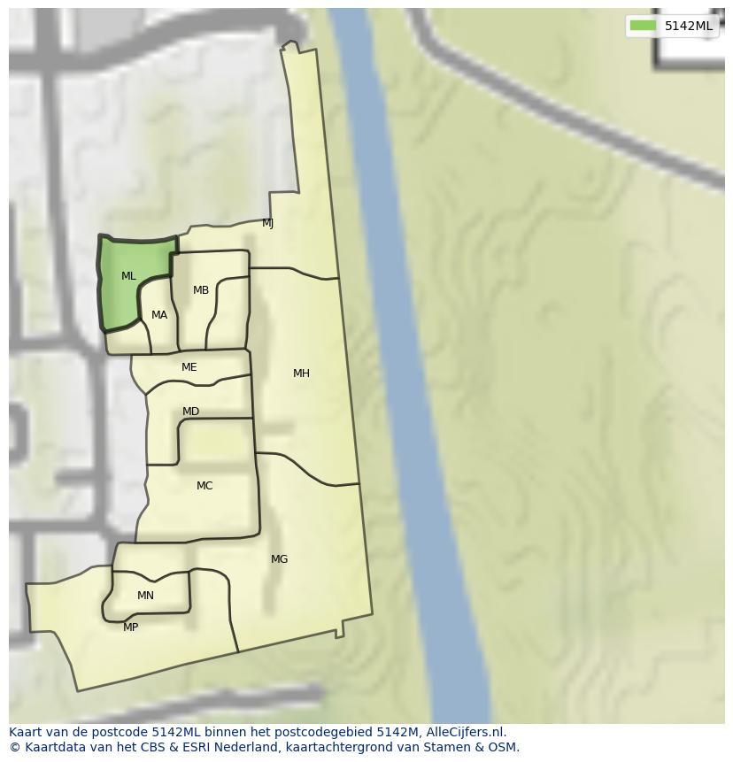 Afbeelding van het postcodegebied 5142 ML op de kaart.