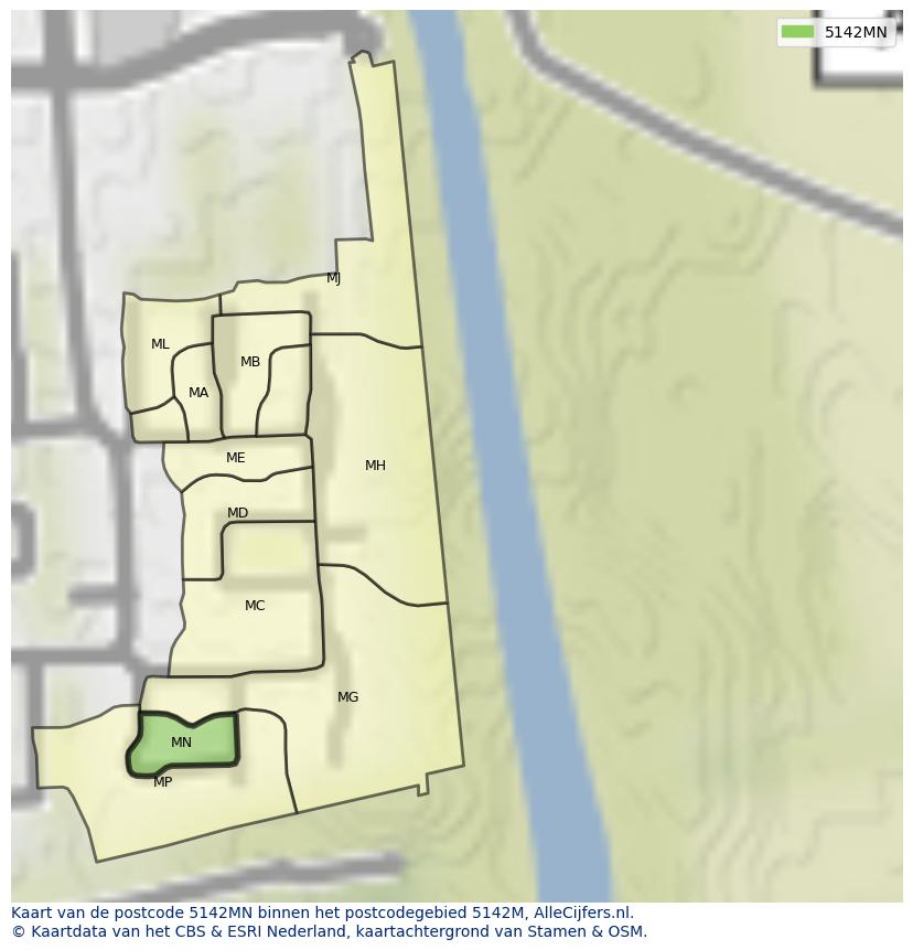 Afbeelding van het postcodegebied 5142 MN op de kaart.