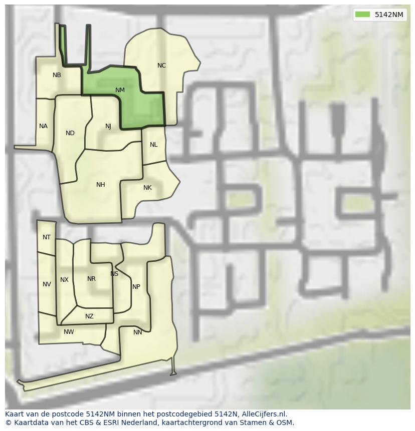Afbeelding van het postcodegebied 5142 NM op de kaart.
