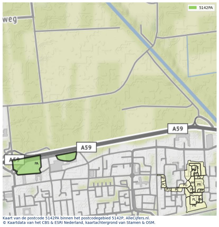 Afbeelding van het postcodegebied 5142 PA op de kaart.