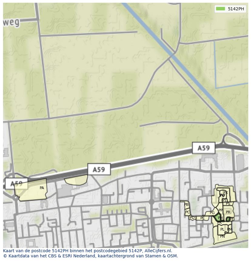 Afbeelding van het postcodegebied 5142 PH op de kaart.