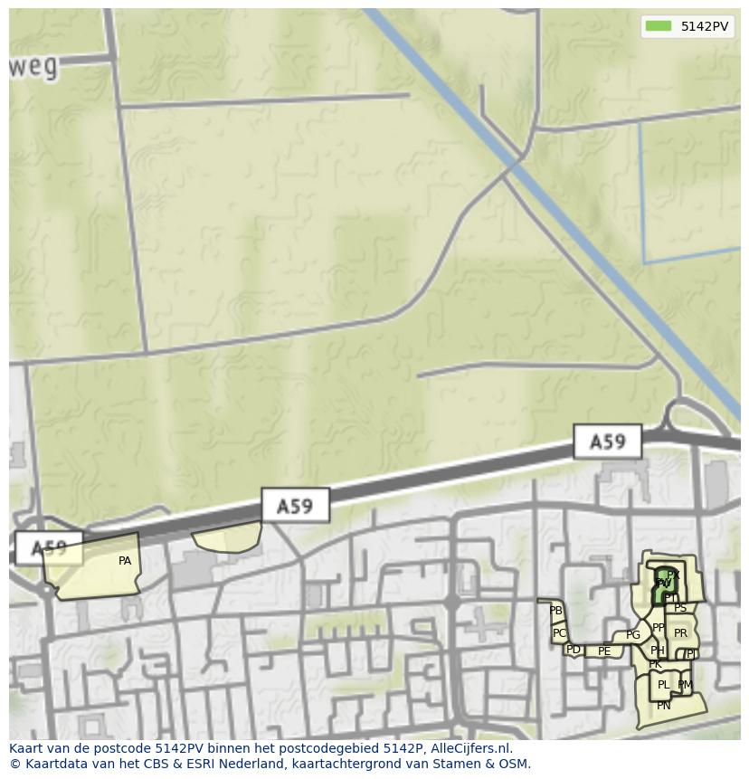 Afbeelding van het postcodegebied 5142 PV op de kaart.