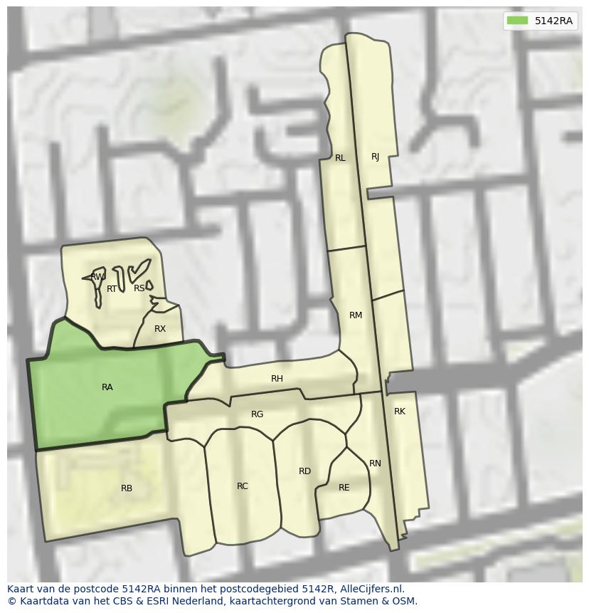Afbeelding van het postcodegebied 5142 RA op de kaart.