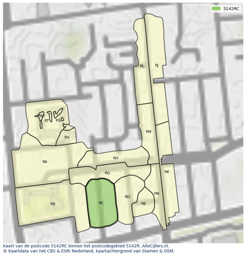 Afbeelding van het postcodegebied 5142 RC op de kaart.