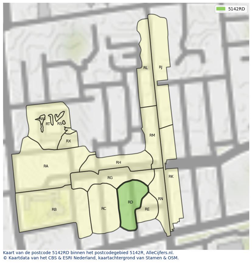 Afbeelding van het postcodegebied 5142 RD op de kaart.