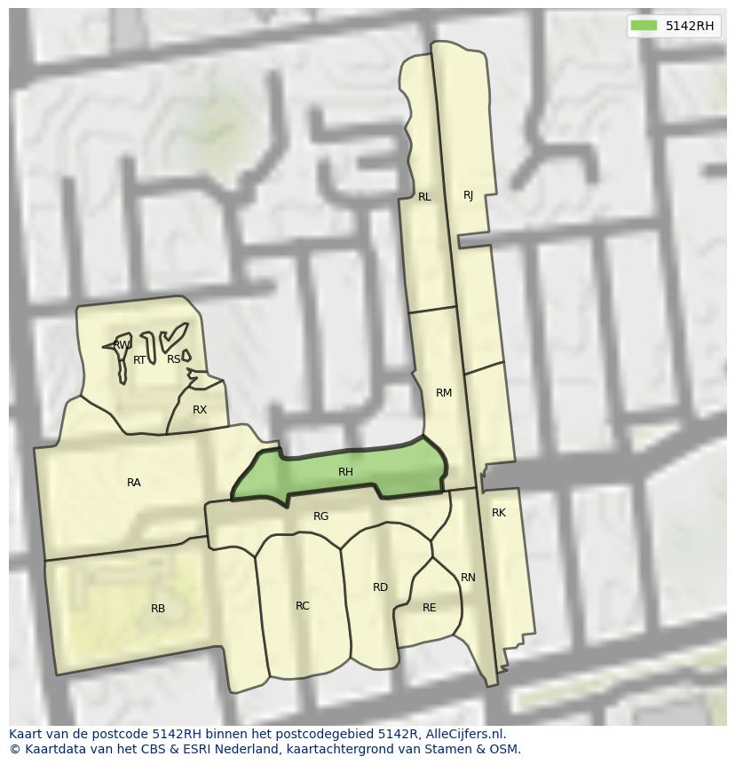 Afbeelding van het postcodegebied 5142 RH op de kaart.