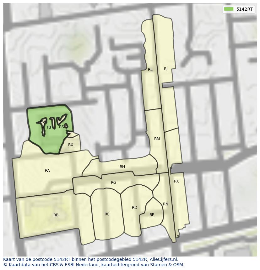 Afbeelding van het postcodegebied 5142 RT op de kaart.