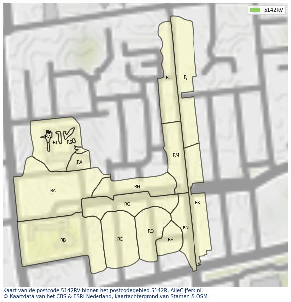 Afbeelding van het postcodegebied 5142 RV op de kaart.