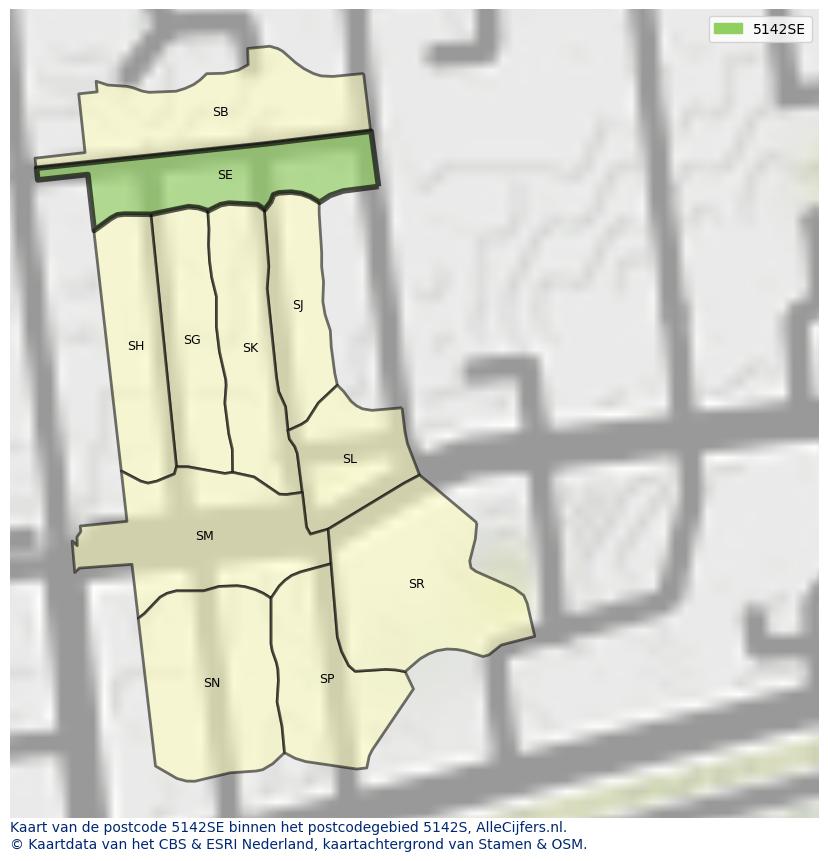 Afbeelding van het postcodegebied 5142 SE op de kaart.