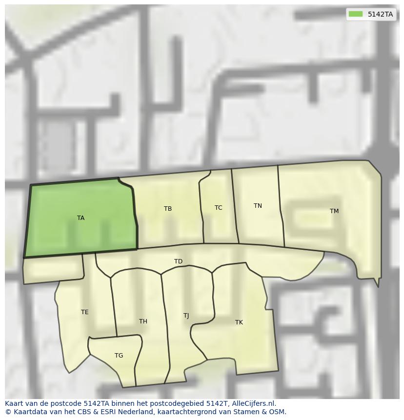 Afbeelding van het postcodegebied 5142 TA op de kaart.