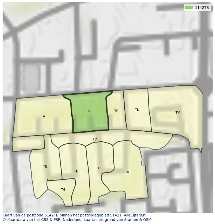 Afbeelding van het postcodegebied 5142 TB op de kaart.