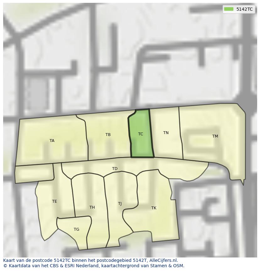Afbeelding van het postcodegebied 5142 TC op de kaart.