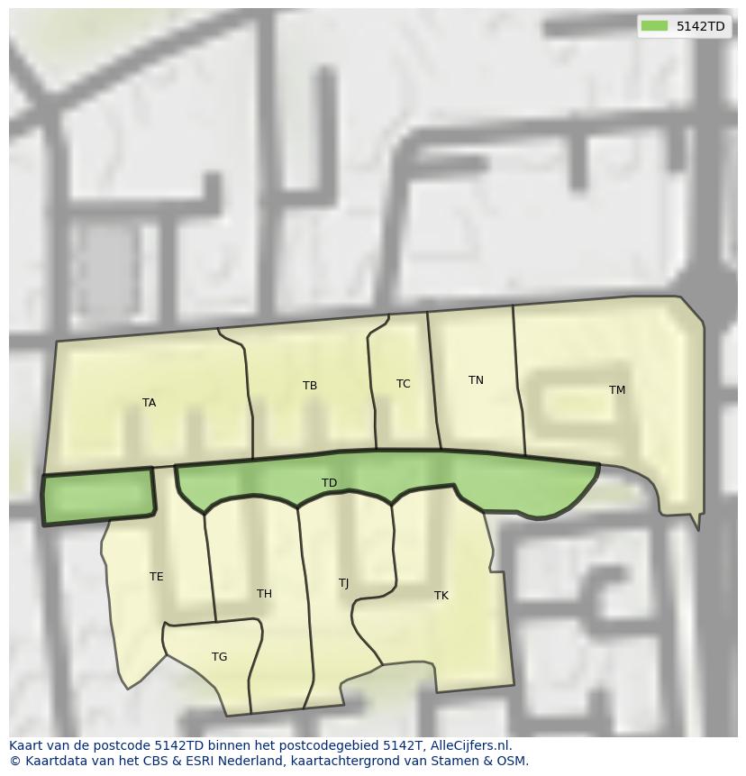Afbeelding van het postcodegebied 5142 TD op de kaart.