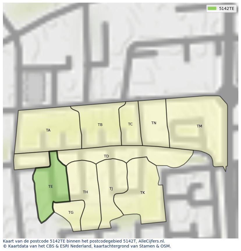 Afbeelding van het postcodegebied 5142 TE op de kaart.