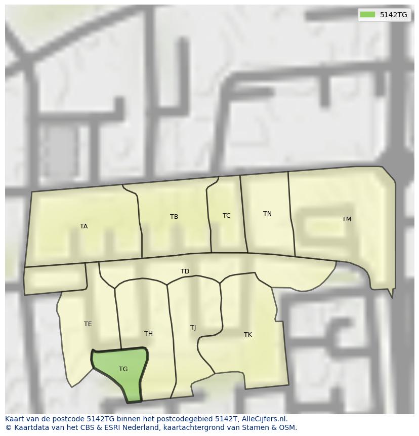 Afbeelding van het postcodegebied 5142 TG op de kaart.