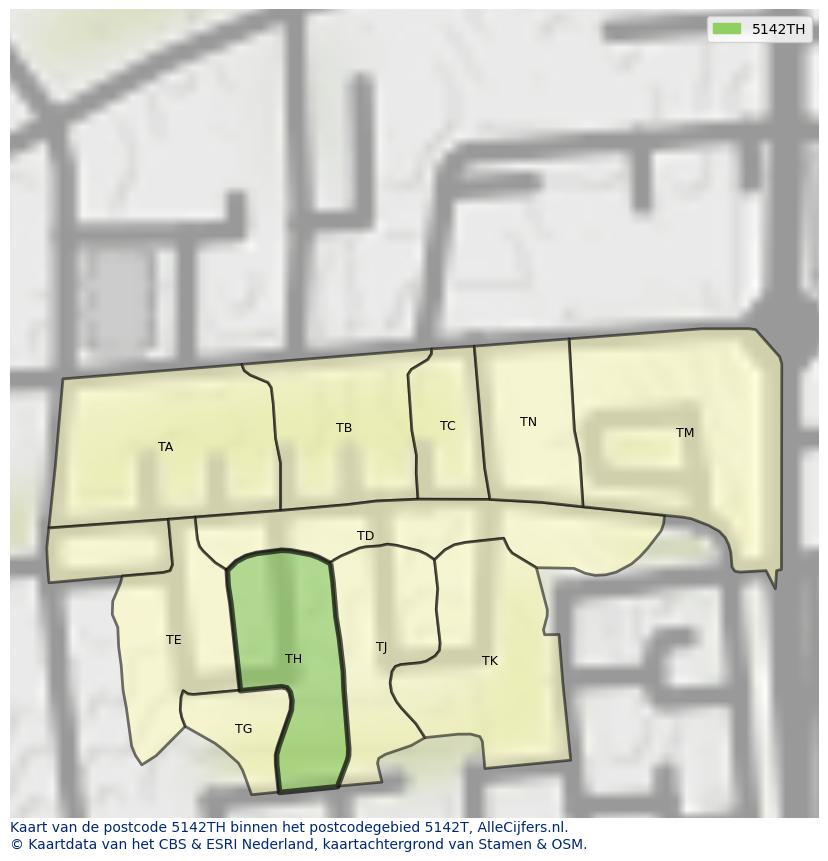 Afbeelding van het postcodegebied 5142 TH op de kaart.